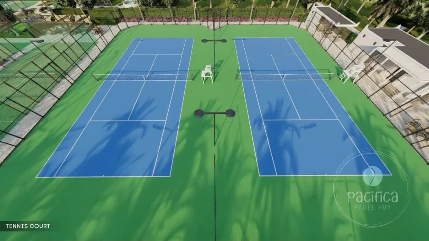 Tennis court with surrounding facility